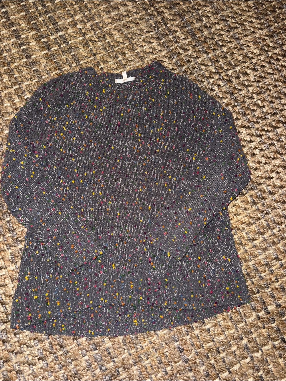 Seven7 Gray Speckled Crewneck Sweater with Multicolor Flecks